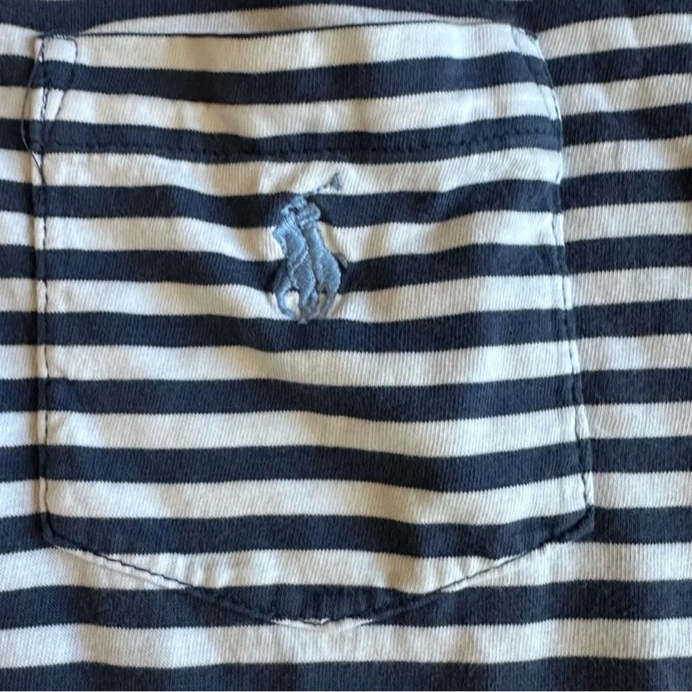Polo Ralph Lauren Shirt Men’s XL Navy & White Stripe Light Blue‎ Pony on Pocket